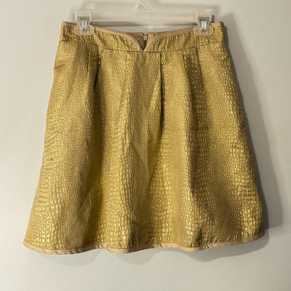 Pink Tartan Womens 4 Skater Skirt Mini Textured Print Pleated Pockets Lined Gold